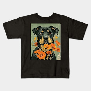 Rottweiler dog Flowers Photo Art Design For Dog Onwer Kids T-Shirt